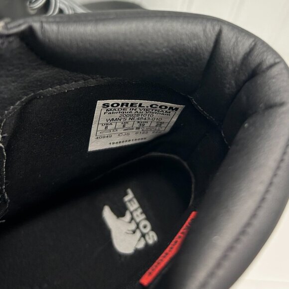 SOREL Womens Black 1" Platform Lennox Toe Block Heel Leather Boots Shoes 8 - Picture 3 of 7